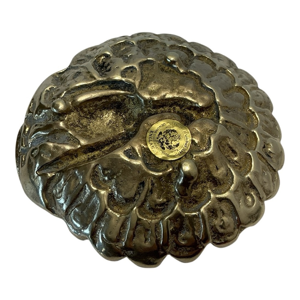 Brass Peacock Trinket Dish Scalloped Edge Embossed Raised 3D Feather Plume VTG - Picture 12 of 16
